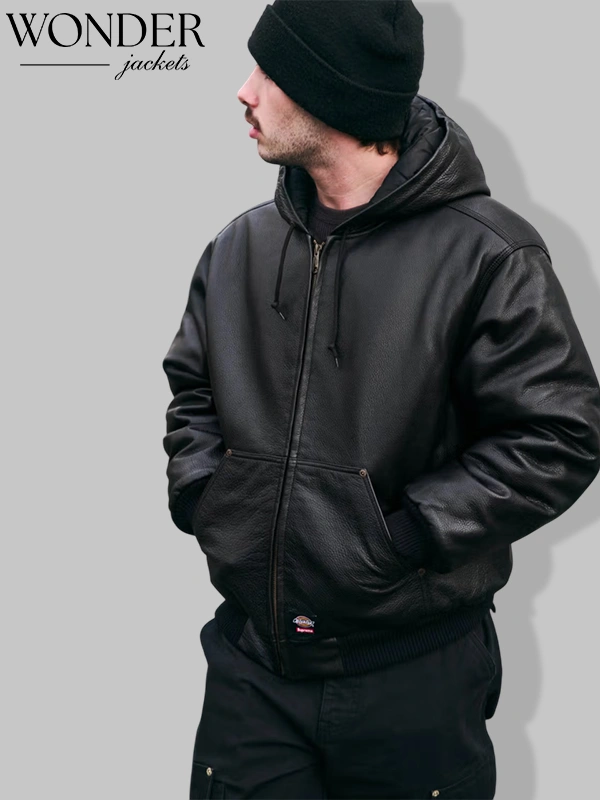 Supreme x Dickies Hooded Leather Work Jacket Black