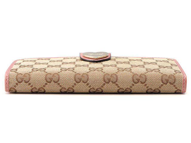 GUCCI グッチ Wホック長財布 GGキャンバス レザー ベージュ ピンク