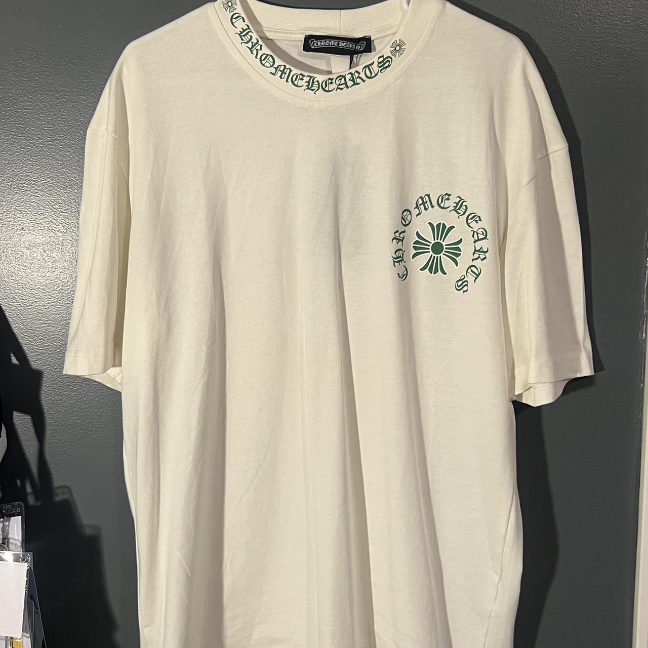 Medium White and Green Chrome Hearts tee with chain | Depop